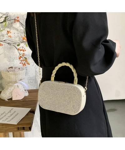 Rhinestones Oval Box Shape Party Clutch Evening Top-Handle Chain Shoulder Bag (green) White $21.15 Evening Bags