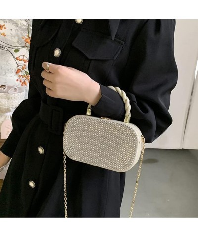 Rhinestones Oval Box Shape Party Clutch Evening Top-Handle Chain Shoulder Bag (green) White $21.15 Evening Bags