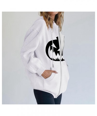 Womens Hoodies Halloween Zip Up Drawstring Y2k Coat Oversized Long Sleeve Jackets Loose Fit Sweatshirts with Pocket 5-white $...