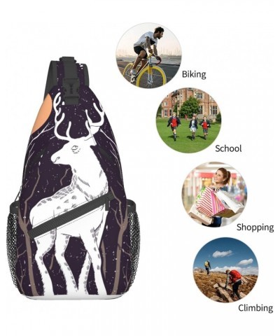 Christmas Reindeer and Snowy Forest Moon Snow Landscape Sling Bag Crossbody Sling Backpack Shoulder Bag Outdoor Travel Hiking...