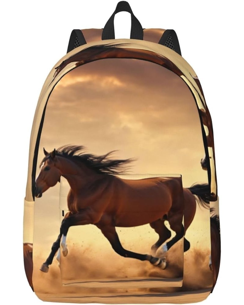 Horse Stripes Pattern Print Casual Double Shoulder Daypack,Anti-Theft Travel Canvas Backpack For Men And Women Black Small $1...