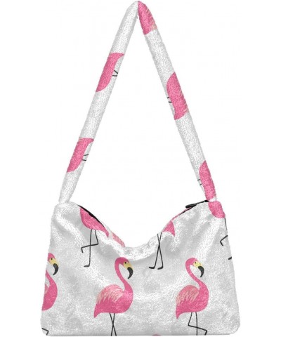 Pink Flamingo Shoulder Tote Bags for Women Furry Crossbody bag Hobo Handbag Purses for University Teen Girls $11.96 Totes