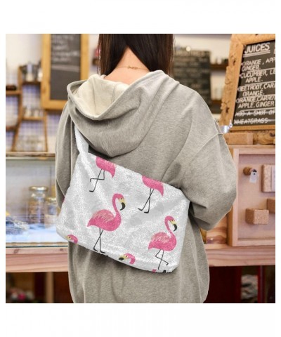 Pink Flamingo Shoulder Tote Bags for Women Furry Crossbody bag Hobo Handbag Purses for University Teen Girls $11.96 Totes