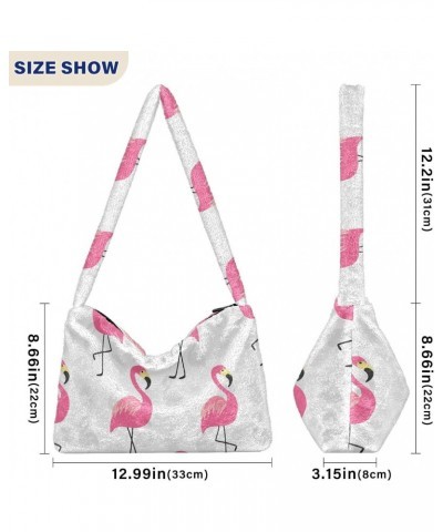 Pink Flamingo Shoulder Tote Bags for Women Furry Crossbody bag Hobo Handbag Purses for University Teen Girls $11.96 Totes