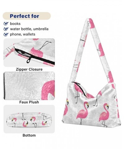 Pink Flamingo Shoulder Tote Bags for Women Furry Crossbody bag Hobo Handbag Purses for University Teen Girls $11.96 Totes