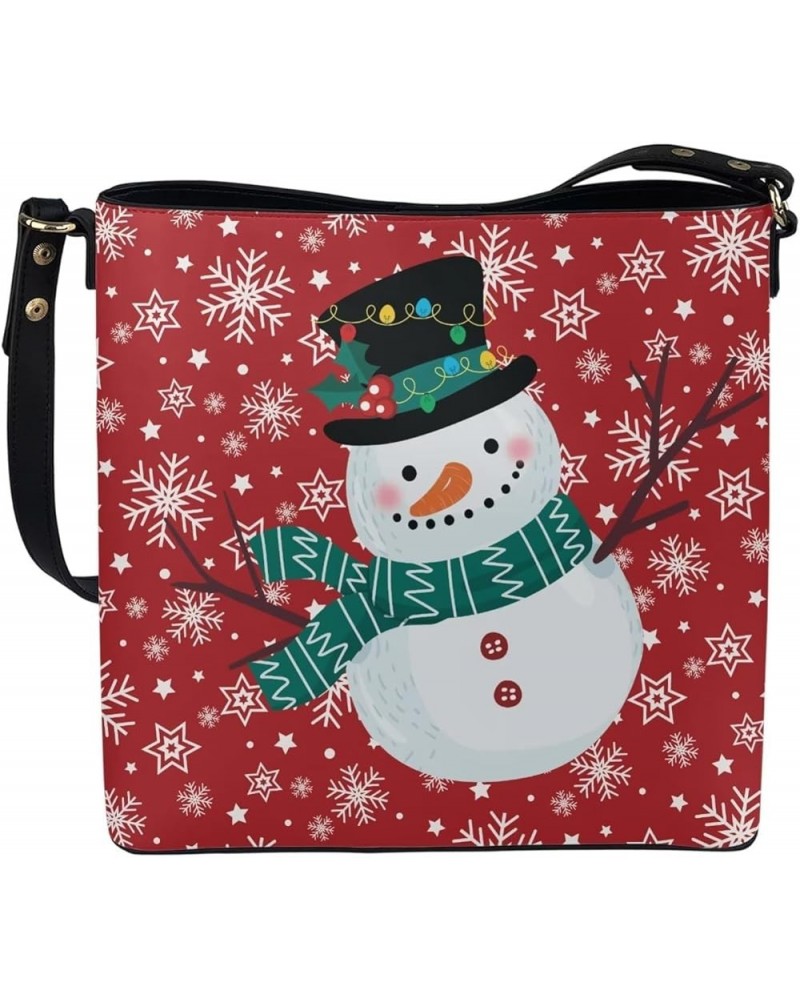 Women's Leather Handbags Purse with Buckle Large Capacity Crossbody Bags Christmas Snowman and Reindeer $25.45 Totes