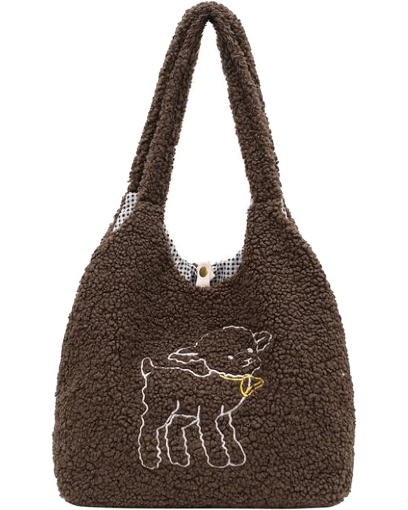 Plush Shoulder Handbag Cute Bear fluffy Tote Handbag Large faux Lamb Wool Shopping Bag 06642coffee $13.81 Totes