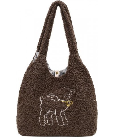 Plush Shoulder Handbag Cute Bear fluffy Tote Handbag Large faux Lamb Wool Shopping Bag 06642coffee $13.81 Totes