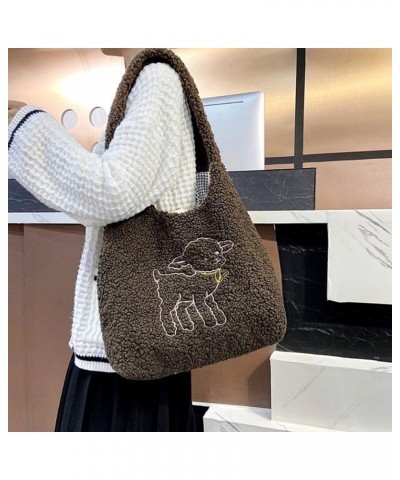 Plush Shoulder Handbag Cute Bear fluffy Tote Handbag Large faux Lamb Wool Shopping Bag 06642coffee $13.81 Totes