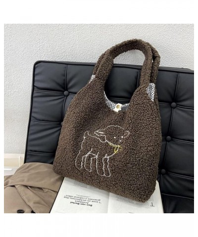 Plush Shoulder Handbag Cute Bear fluffy Tote Handbag Large faux Lamb Wool Shopping Bag 06642coffee $13.81 Totes