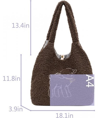 Plush Shoulder Handbag Cute Bear fluffy Tote Handbag Large faux Lamb Wool Shopping Bag 06642coffee $13.81 Totes