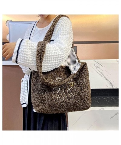 Plush Shoulder Handbag Cute Bear fluffy Tote Handbag Large faux Lamb Wool Shopping Bag 06642coffee $13.81 Totes