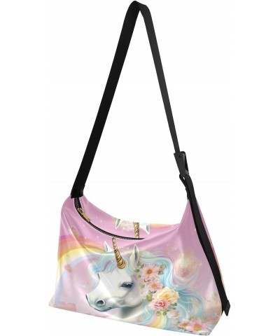 Rainbow Unicorn Pink Crossbody Bag Hobo Handbag Purse Fashion PU Leather Shoulder Bags for Women $14.96 Hobo Bags