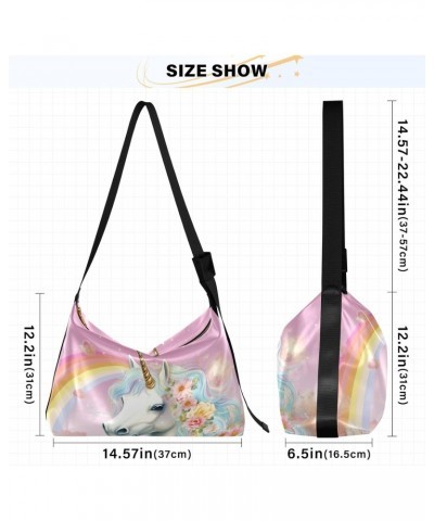 Rainbow Unicorn Pink Crossbody Bag Hobo Handbag Purse Fashion PU Leather Shoulder Bags for Women $14.96 Hobo Bags