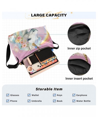 Rainbow Unicorn Pink Crossbody Bag Hobo Handbag Purse Fashion PU Leather Shoulder Bags for Women $14.96 Hobo Bags