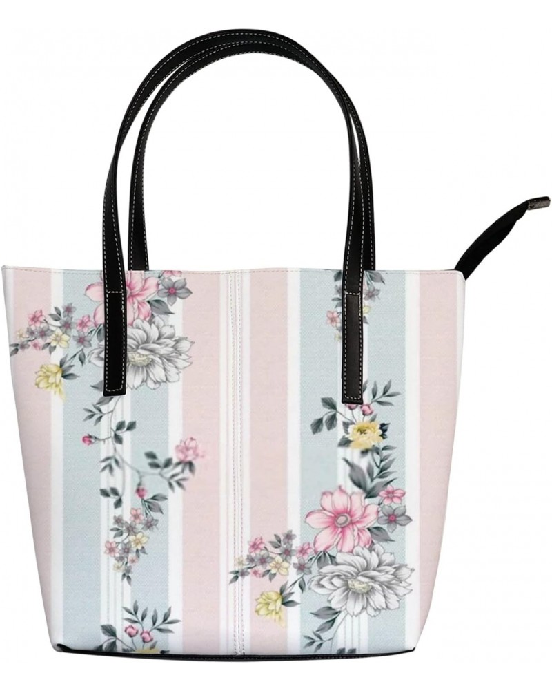 Fashionable women's handbag tote bag, Seamless Flower and Stripesprinted shoulder bag is light and durable $22.87 Shoulder Bags