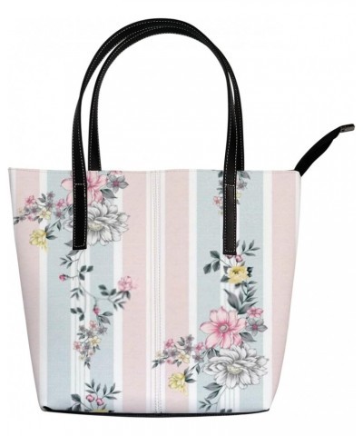 Fashionable women's handbag tote bag, Seamless Flower and Stripesprinted shoulder bag is light and durable $22.87 Shoulder Bags