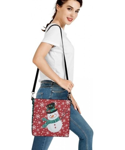 Women's Leather Handbags Purse with Buckle Large Capacity Crossbody Bags Christmas Snowman and Reindeer $25.45 Totes