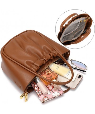 Shoulder Bag for Women Genuine Leather Crossbody Bag Top Handle Handbag Retro Tote Bag Brown $34.02 Totes