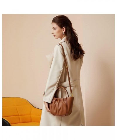 Shoulder Bag for Women Genuine Leather Crossbody Bag Top Handle Handbag Retro Tote Bag Brown $34.02 Totes