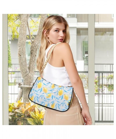 Yellow Lemon Blue Leaves Shoulder Bag for Women Hobo Bags Small Chain Shoulder Bags Clutch Handbag Tote Crossbody Bag Purse w...