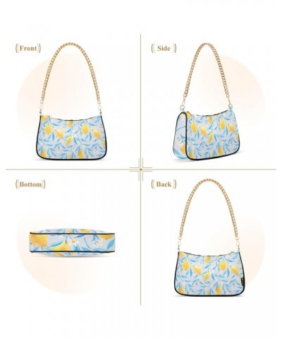 Yellow Lemon Blue Leaves Shoulder Bag for Women Hobo Bags Small Chain Shoulder Bags Clutch Handbag Tote Crossbody Bag Purse w...