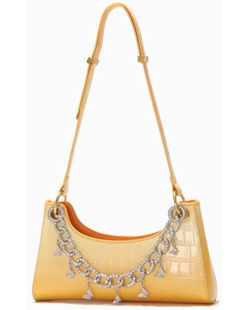 Women'S Rainbow Armpit Bag, Diamond Chain Crossbody Shoulder Bag Wallet, Travel, Wedding, Party, Gift Yellow $30.18 Totes