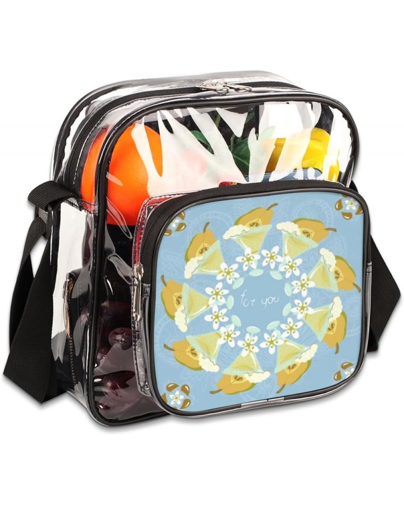 Blue Camellia Stadium-Approved Clear Crossbody Bag with Colorful Print Design Pears $12.95 Crossbody Bags