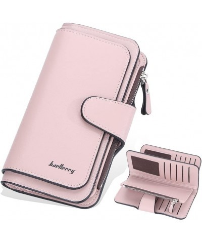 Womens three-layer medium long wallet Korean version multi clip zipper wallet fashionable clasp female handbag Pink $18.15 Wa...