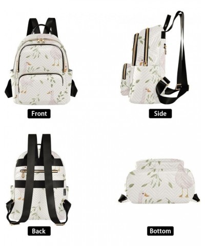 Backpack Purse for Women Floral Cute Goose, Mini Fashion Backpack Spring Watercolor Lightweight Casual Daypack Shoulder Bag T...