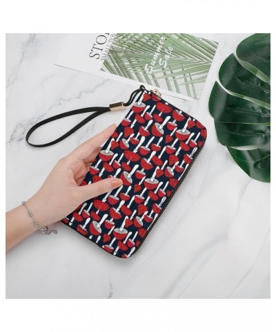 Red Mushrooms Wristlet Wallet Leather Long Card Holder Purse Slim Clutch Handbag for Women $20.35 Wristlets