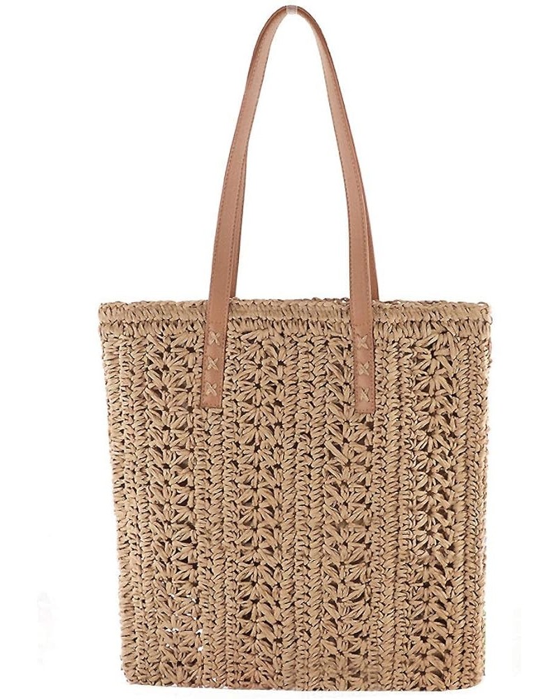 Women Straw Crochet Tote Bohemian Summer Beach Bag Large Handmade Shoulder Bag (Light Brown) Light Brown $23.38 Totes