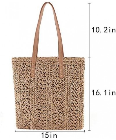 Women Straw Crochet Tote Bohemian Summer Beach Bag Large Handmade Shoulder Bag (Light Brown) Light Brown $23.38 Totes