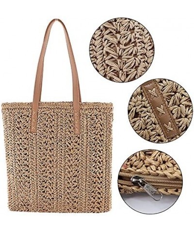 Women Straw Crochet Tote Bohemian Summer Beach Bag Large Handmade Shoulder Bag (Light Brown) Light Brown $23.38 Totes