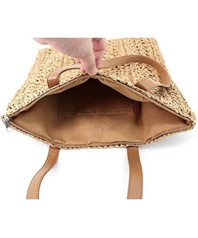 Women Straw Crochet Tote Bohemian Summer Beach Bag Large Handmade Shoulder Bag (Light Brown) Light Brown $23.38 Totes