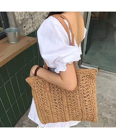 Women Straw Crochet Tote Bohemian Summer Beach Bag Large Handmade Shoulder Bag (Light Brown) Light Brown $23.38 Totes