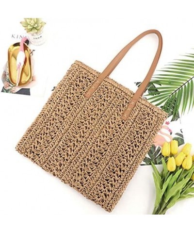 Women Straw Crochet Tote Bohemian Summer Beach Bag Large Handmade Shoulder Bag (Light Brown) Light Brown $23.38 Totes