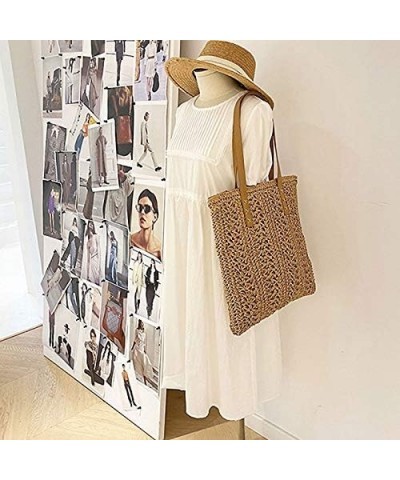 Women Straw Crochet Tote Bohemian Summer Beach Bag Large Handmade Shoulder Bag (Light Brown) Light Brown $23.38 Totes