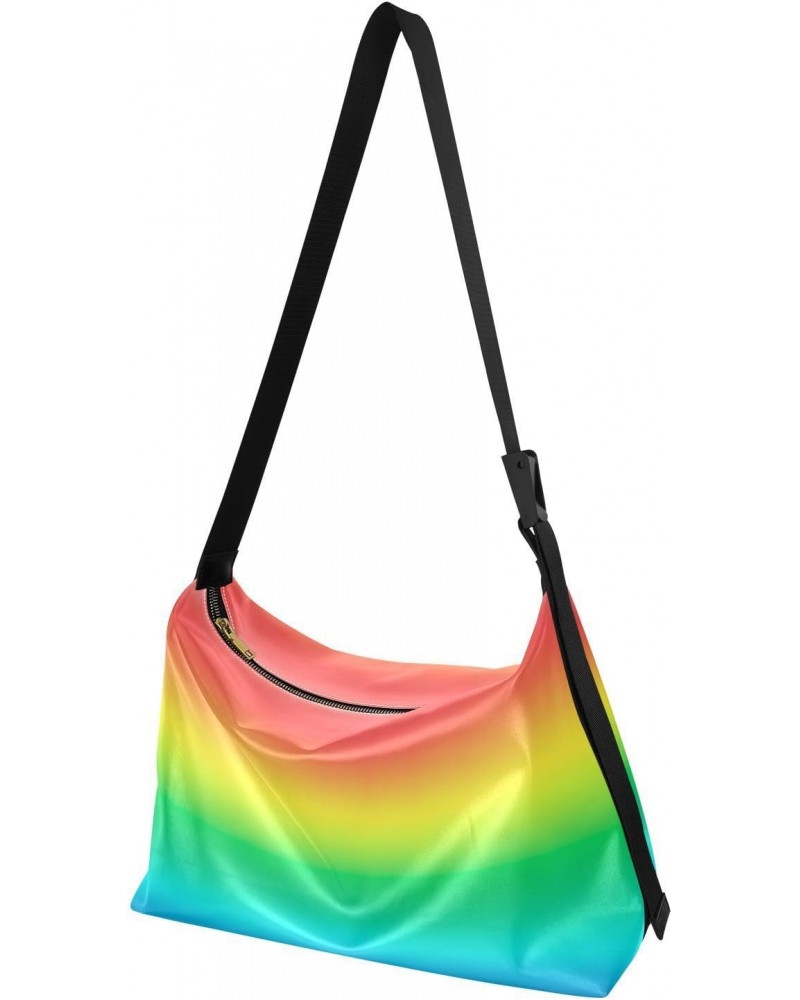 Women Boho Bag Horizontal Lines Blurry Rainbow Stripes Shoulder Bag PU Leather Pouch Crossbody Bag Large Tote Handbag For Qui...