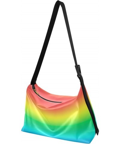 Women Boho Bag Horizontal Lines Blurry Rainbow Stripes Shoulder Bag PU Leather Pouch Crossbody Bag Large Tote Handbag For Qui...