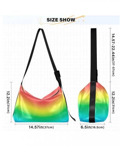 Women Boho Bag Horizontal Lines Blurry Rainbow Stripes Shoulder Bag PU Leather Pouch Crossbody Bag Large Tote Handbag For Qui...