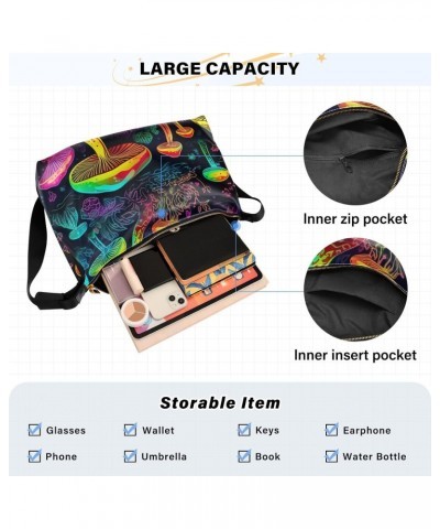 Mushrooms Colorful Hobo Shoulder Bag for Women Men PU Leather Crossbody Bag Slouchy Tote Handbags for Shopping Working Travel...