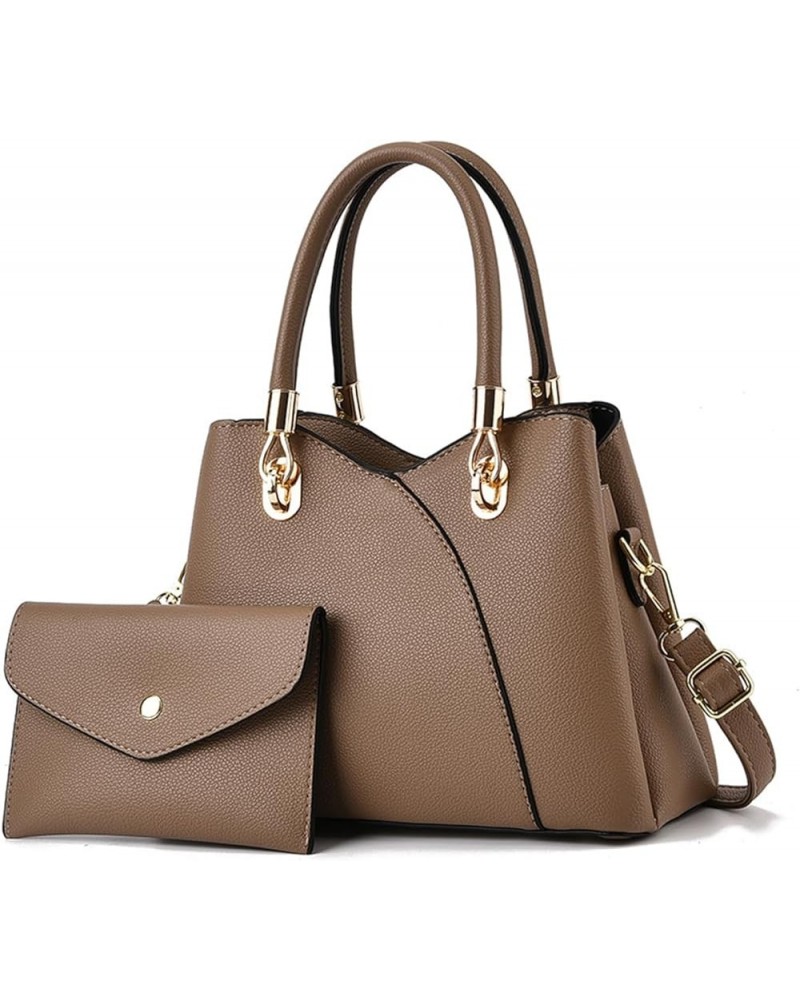 Ladies Handbags Purse Fashion Top Handle Bag for Women Medium Tote Bags PU Leather Brown $25.31 Handbags