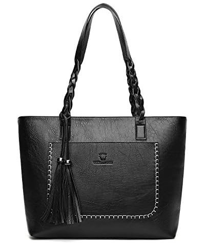 Shoulder Bags and Purses for Women PU Leather Fashion Handbag Tote Retro Top-Handle Satchel with Tassle(Coffee) Black $24.18 ...