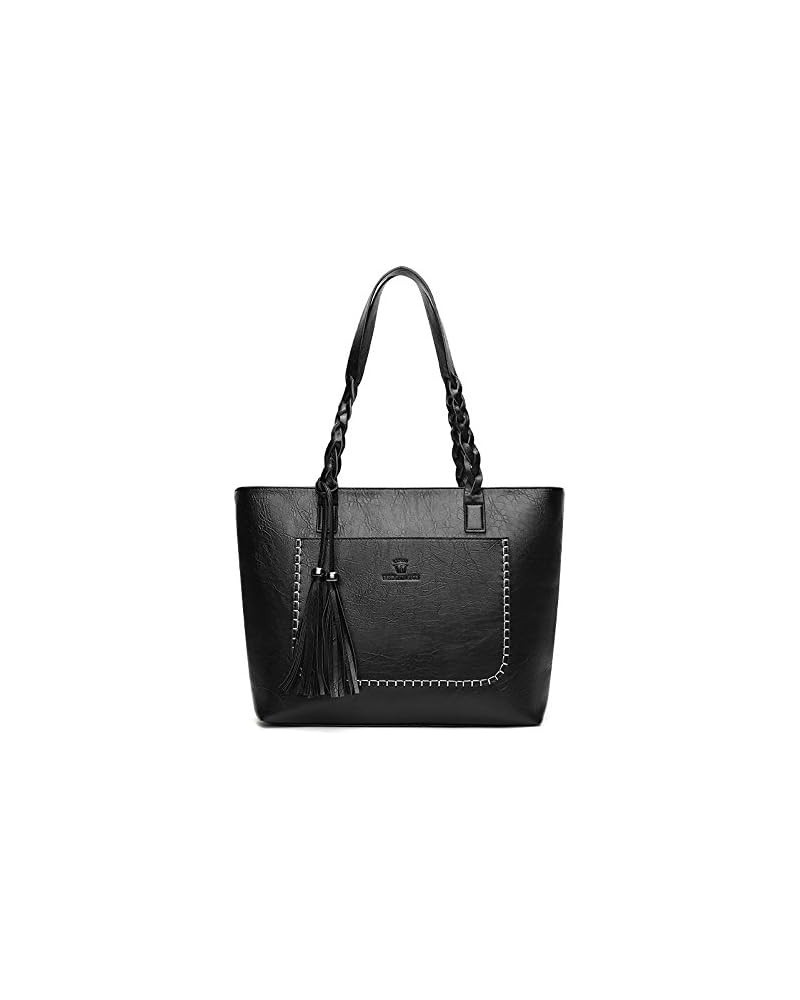 Shoulder Bags and Purses for Women PU Leather Fashion Handbag Tote Retro Top-Handle Satchel with Tassle(Coffee) Black $24.18 ...