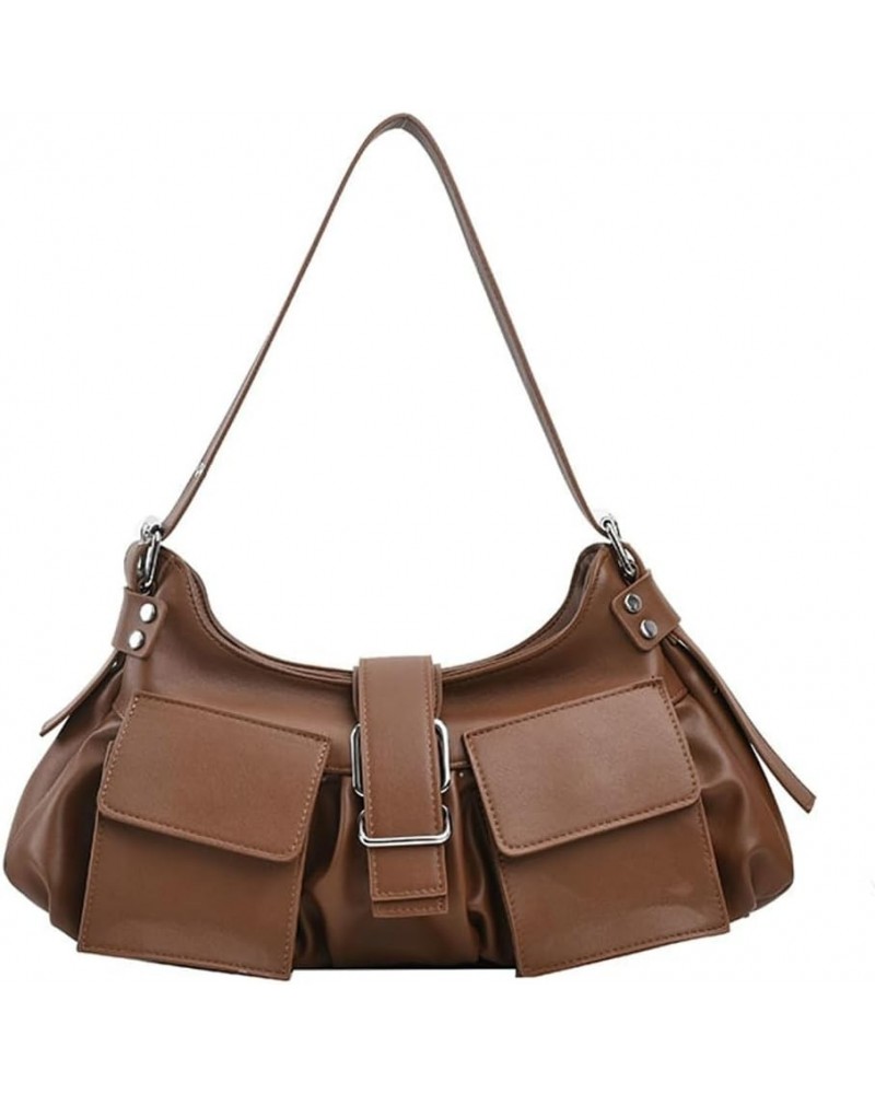 Y2K Cute Purse for Women Punk Rivet Shoulder Bag with Multi-pockets Stylish Handbag Clutch Purse Brown $18.22 Totes