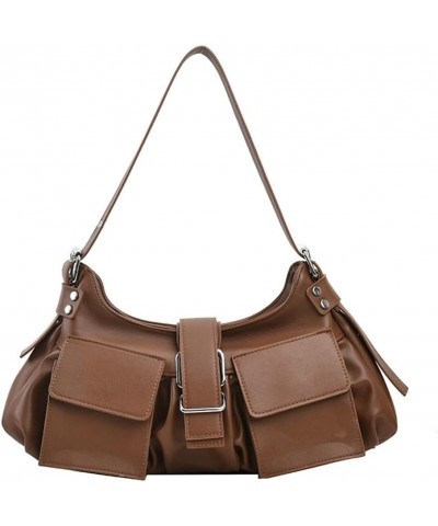 Y2K Cute Purse for Women Punk Rivet Shoulder Bag with Multi-pockets Stylish Handbag Clutch Purse Brown $18.22 Totes