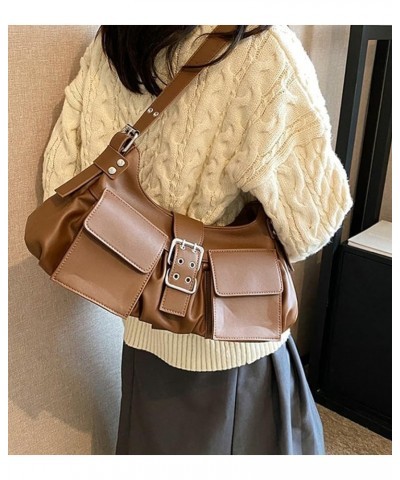 Y2K Cute Purse for Women Punk Rivet Shoulder Bag with Multi-pockets Stylish Handbag Clutch Purse Brown $18.22 Totes