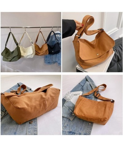 Canvas Messenger Bag Medium Size Hobo Crossbody Bag for Women Trendy Shoulder Bag Casual Travel Beach Bag Daily Work Bag Brow...