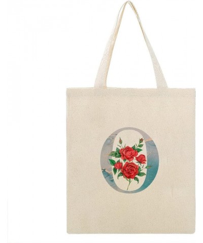 Red Rose Initial Letter Monogram Alphabet I Canvas Tote Bag with Handle Cute Book Bag Shopping Shoulder Bag for Women Girls S...